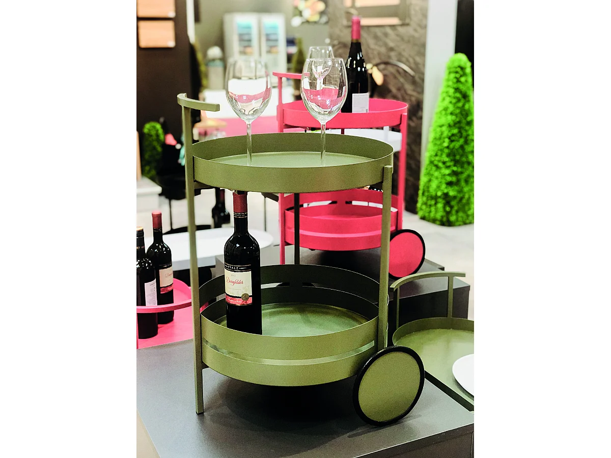Chariot de cuisine, desserte en métal coloris vert  -  diamètre 42 x hauteur 62 cm