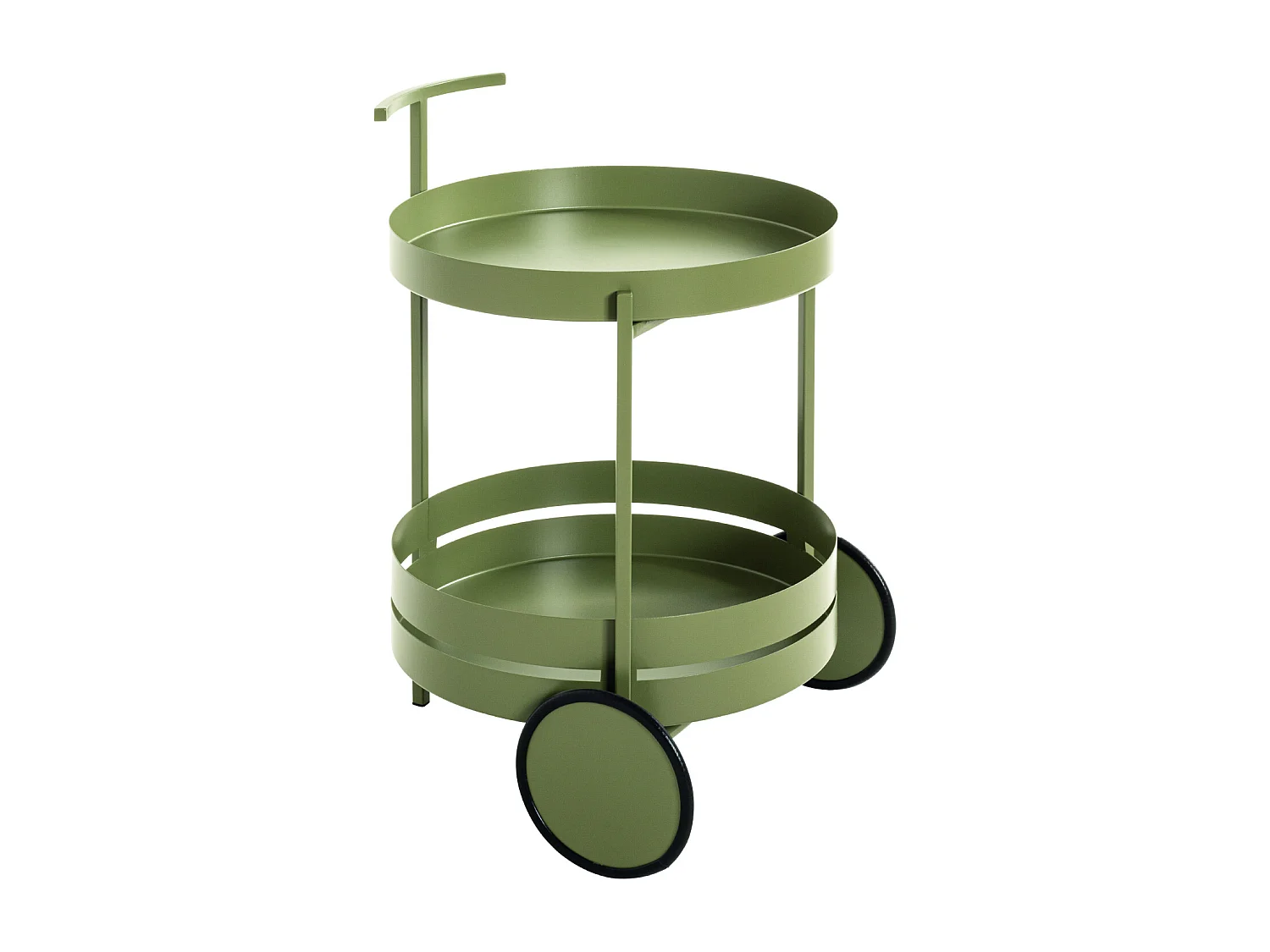 Chariot de cuisine, desserte en métal coloris vert  -  diamètre 42 x hauteur 62 cm
