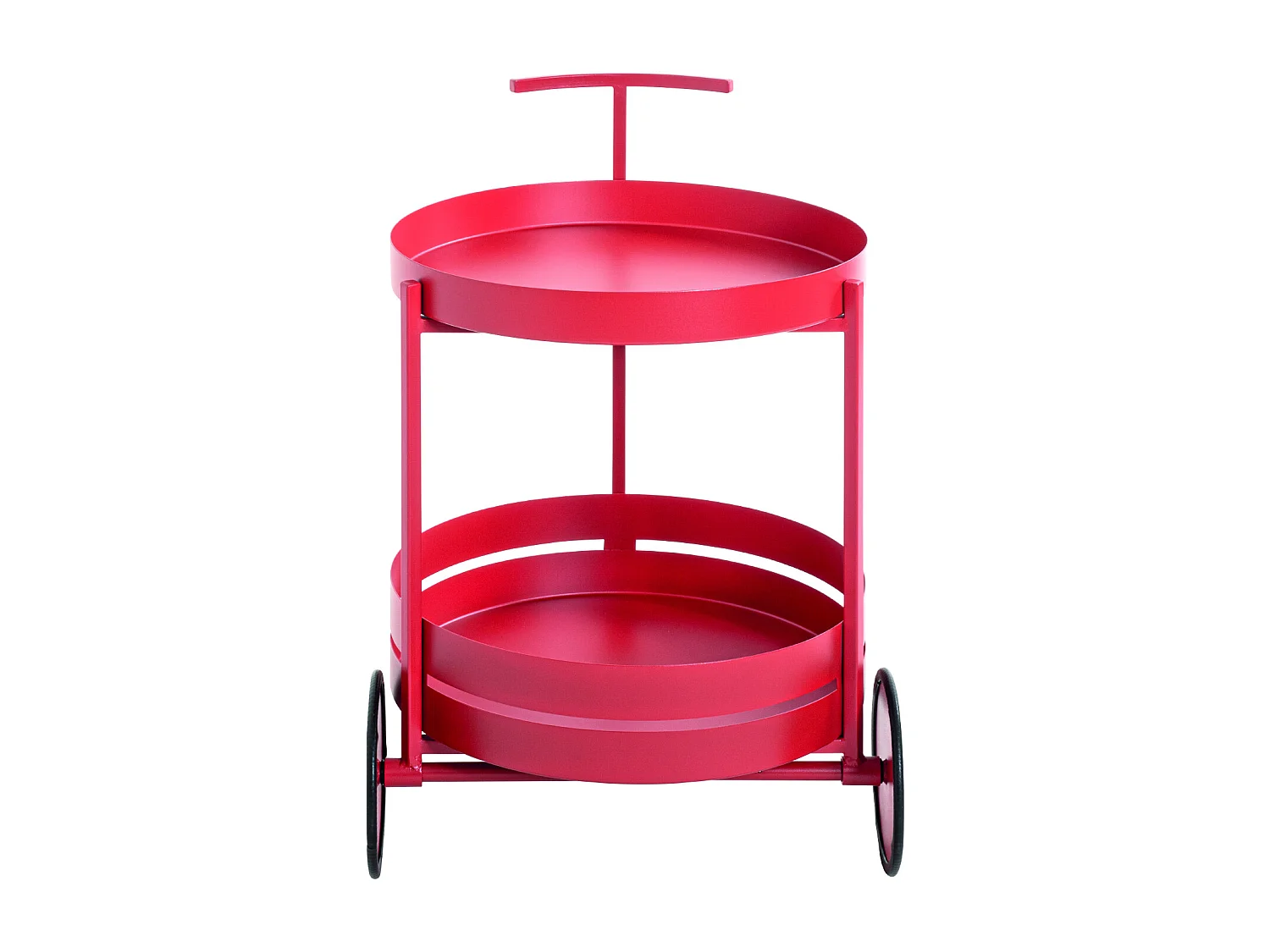 Chariot de cuisine, desserte en métal coloris rouge  -  diamètre 42 x hauteur 62 cm