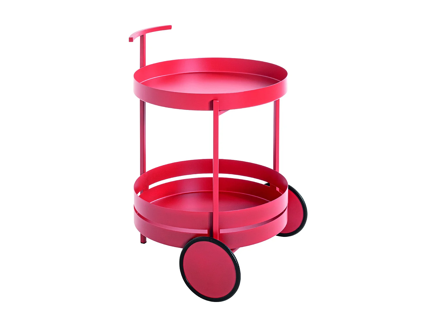 Chariot de cuisine, desserte en métal coloris rouge  -  diamètre 42 x hauteur 62 cm