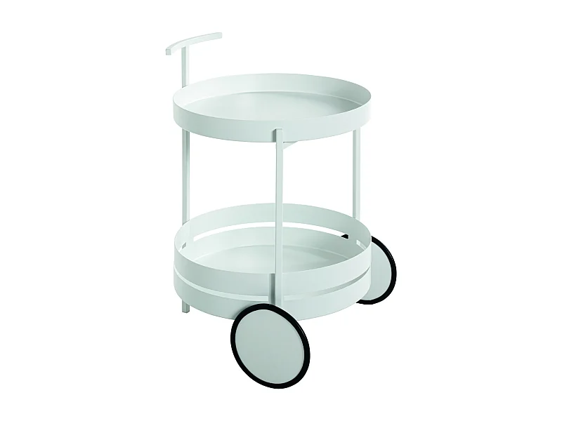 Chariot de cuisine, desserte en métal coloris blanc  - diamètre 42 x hauteur 62 cm
