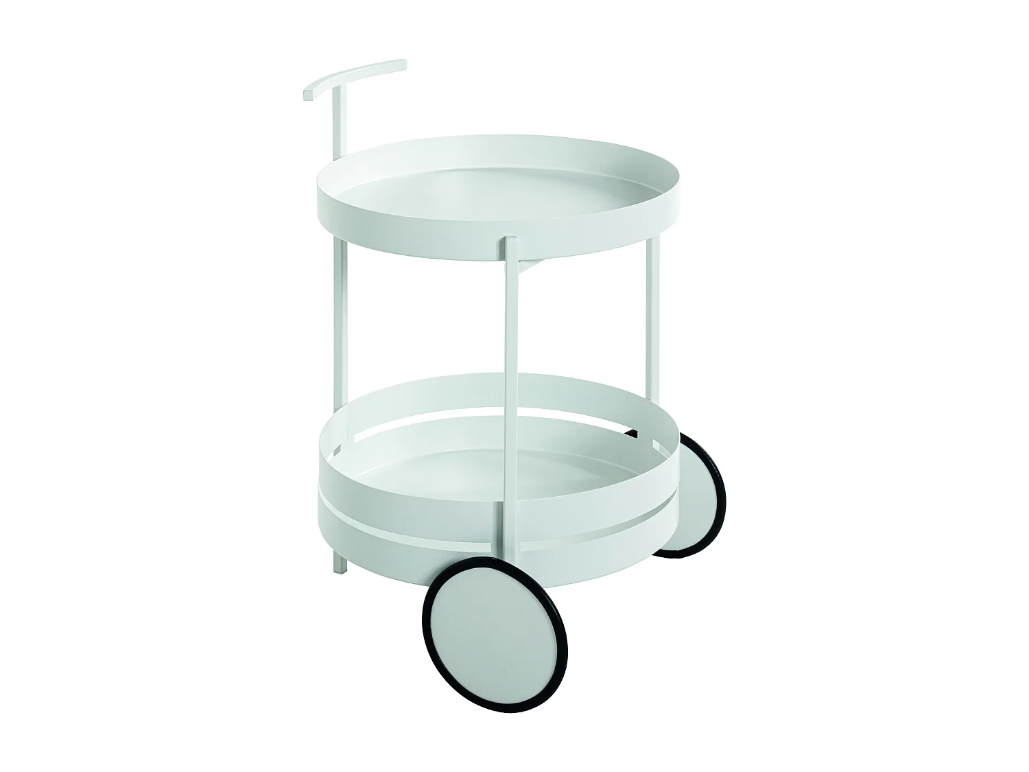 Chariot de cuisine, desserte en métal coloris blanc  - diamètre 42 x hauteur 62 cm