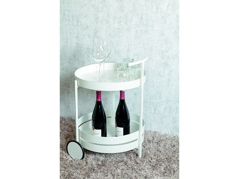 Chariot de cuisine, desserte en métal coloris blanc  - diamètre 42 x hauteur 62 cm