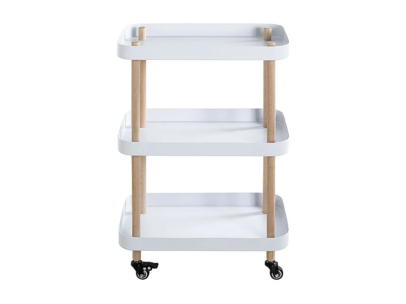 Chariot de service, desserte en bois coloris naturel et métal blanc -longueur 50 x profondeur 30 x hauteur 76 cm