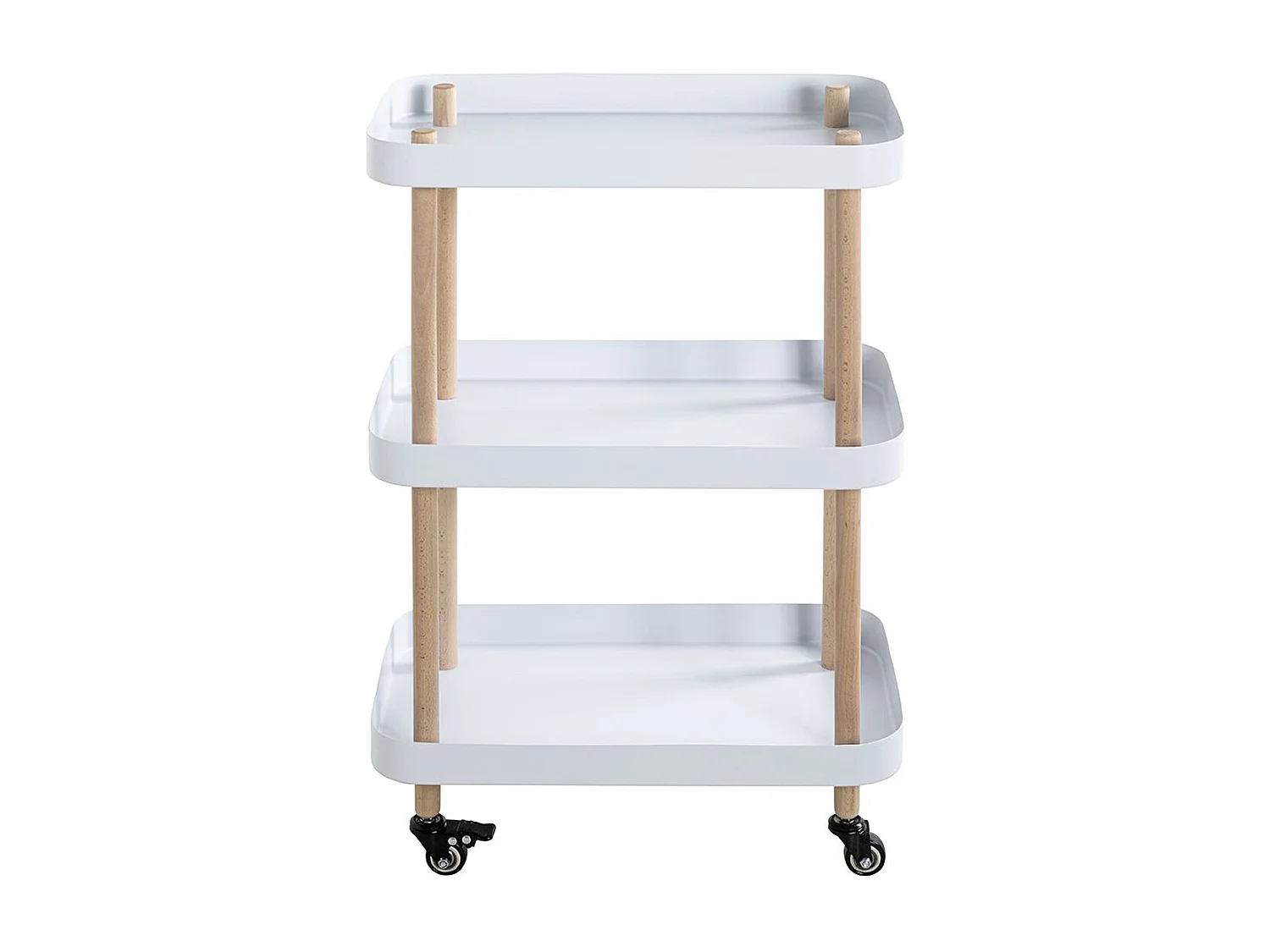 Chariot de service, desserte en bois coloris naturel et métal blanc -longueur 50 x profondeur 30 x hauteur 76 cm