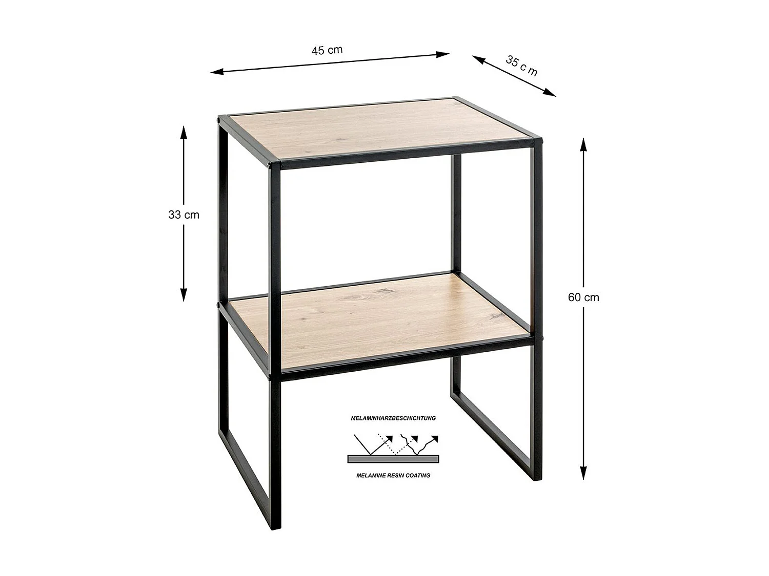 Table d'appoint, table de salon en bois coloris chêne et métal noir -longueur 45  x profondeur 35 x hauteur 60 cm