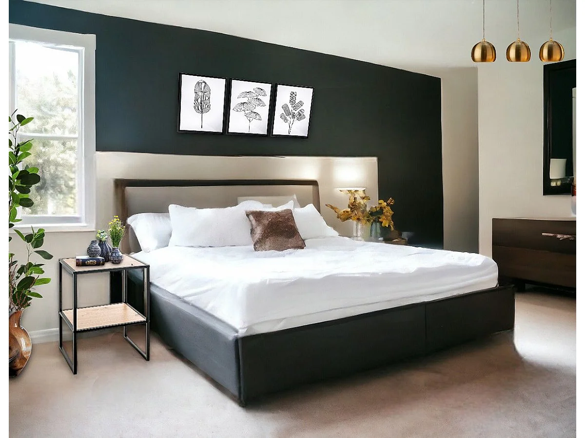 Table d'appoint, table de salon en bois coloris chêne et métal noir -longueur 45  x profondeur 35 x hauteur 60 cm