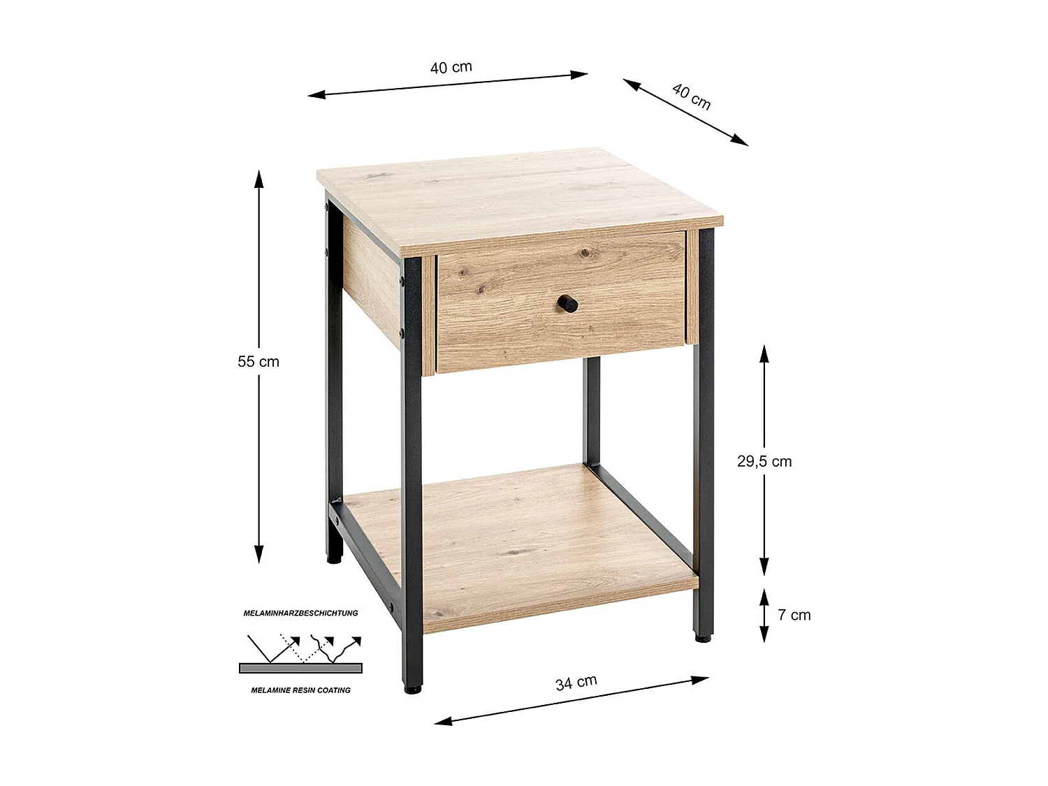 Table d'appoint, table de salon en bois coloris chêne et métal noir -longueur 40 x profondeur 40 x hauteur 55  cm