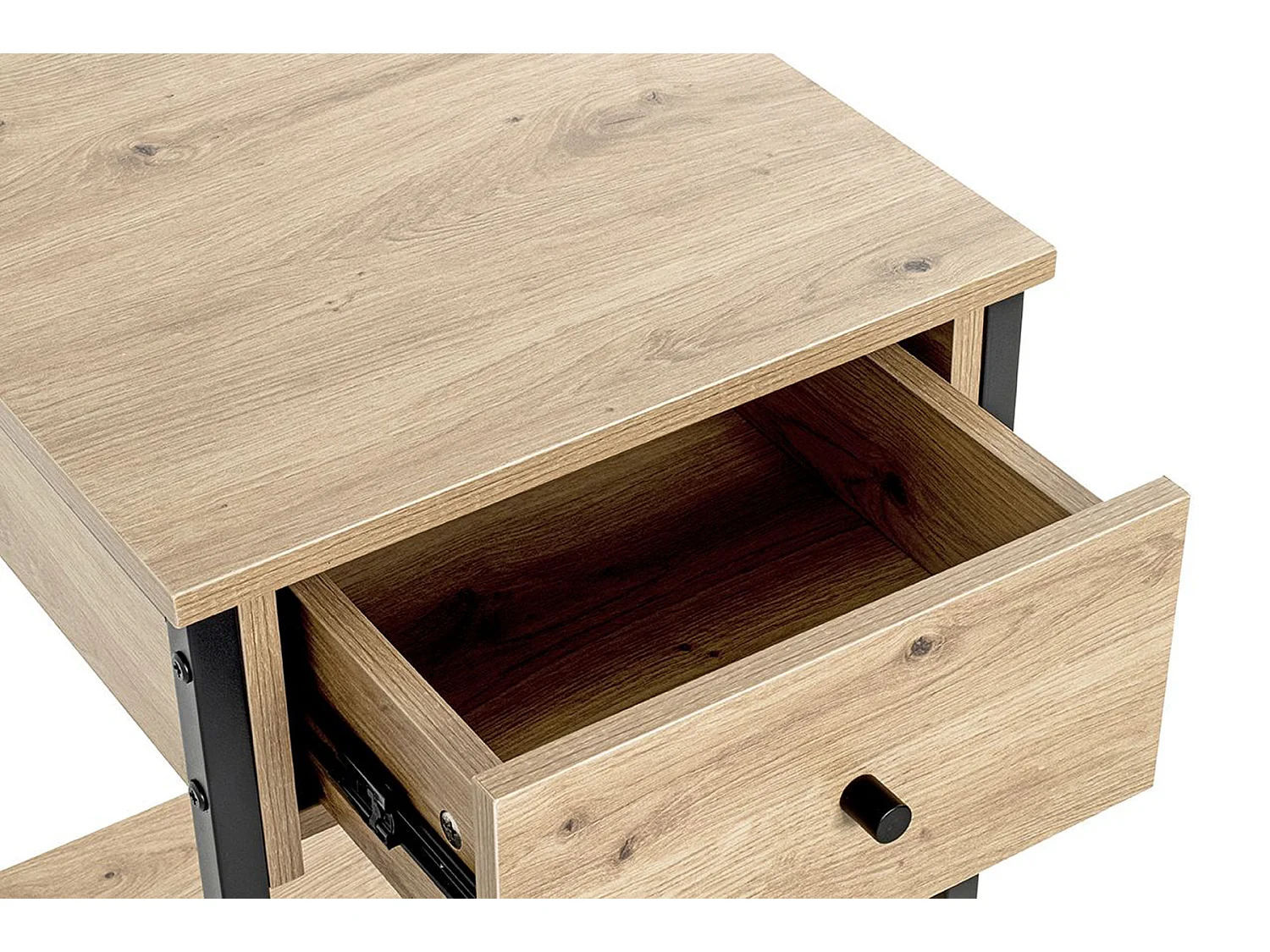 Table d'appoint, table de salon en bois coloris chêne et métal noir -longueur 40 x profondeur 40 x hauteur 55  cm