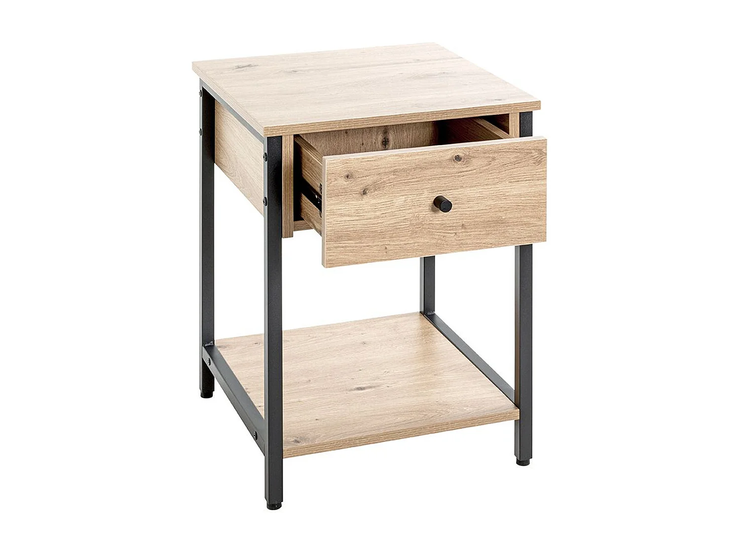 Table d'appoint, table de salon en bois coloris chêne et métal noir -longueur 40 x profondeur 40 x hauteur 55  cm