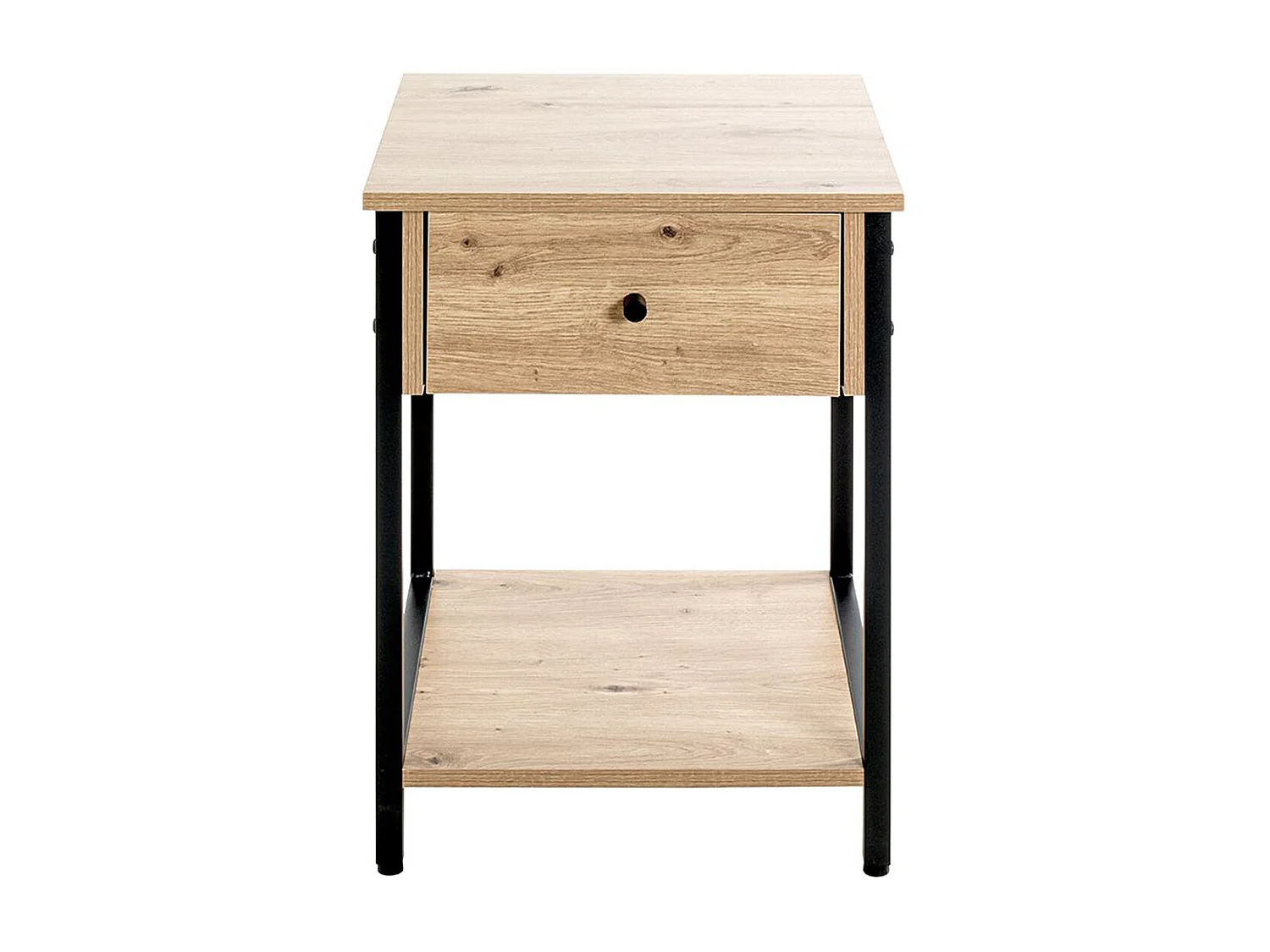 Table d'appoint, table de salon en bois coloris chêne et métal noir -longueur 40 x profondeur 40 x hauteur 55  cm