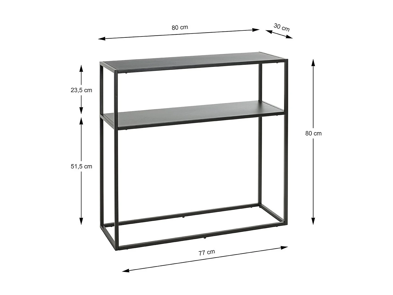 Etagère, meuble étagère en métal coloris noir -longueur 80 x profondeur 30 x hauteur 80 cm