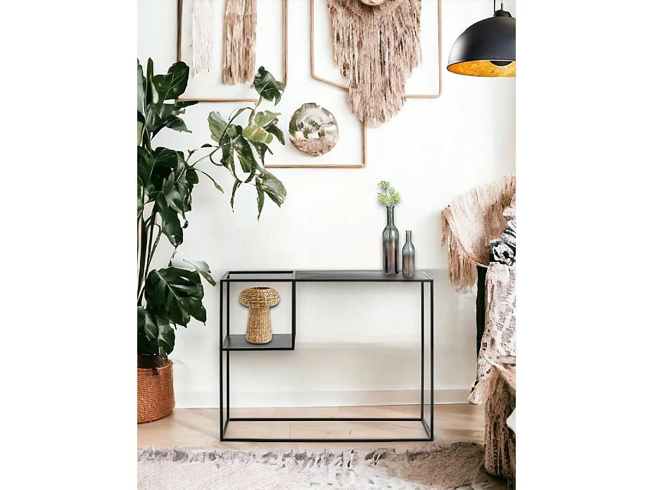 Console, meuble console en métal coloris noir  - longueur 100  x profondeur 30 x hauteur 80 cm