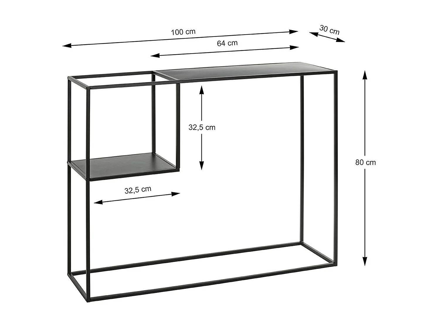 Console, meuble console en métal coloris noir  - longueur 100  x profondeur 30 x hauteur 80 cm