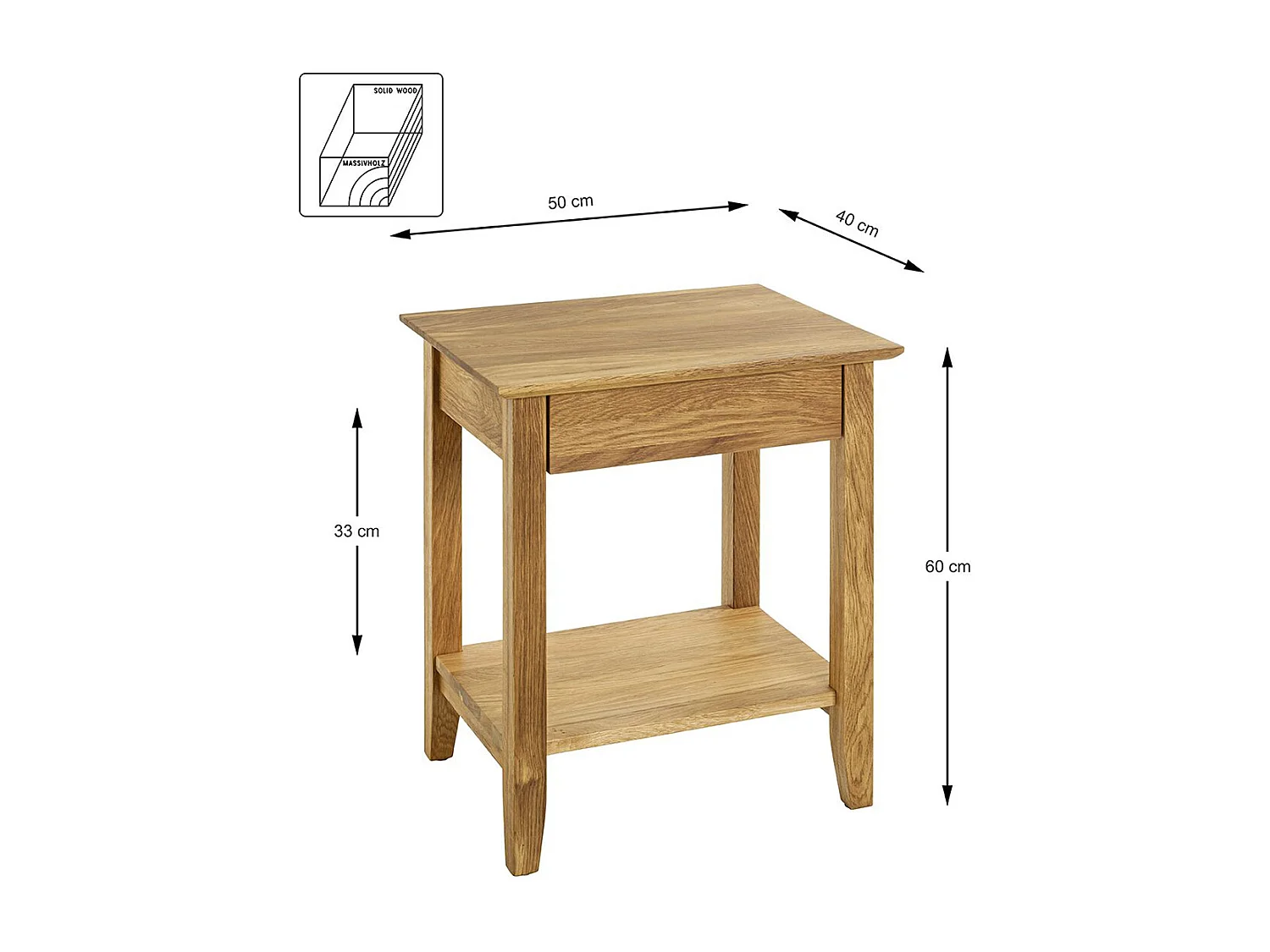 Meuble console, table console en bois massif coloris chêne -longueur 50 x profondeur 40 x hauteur 60 cm