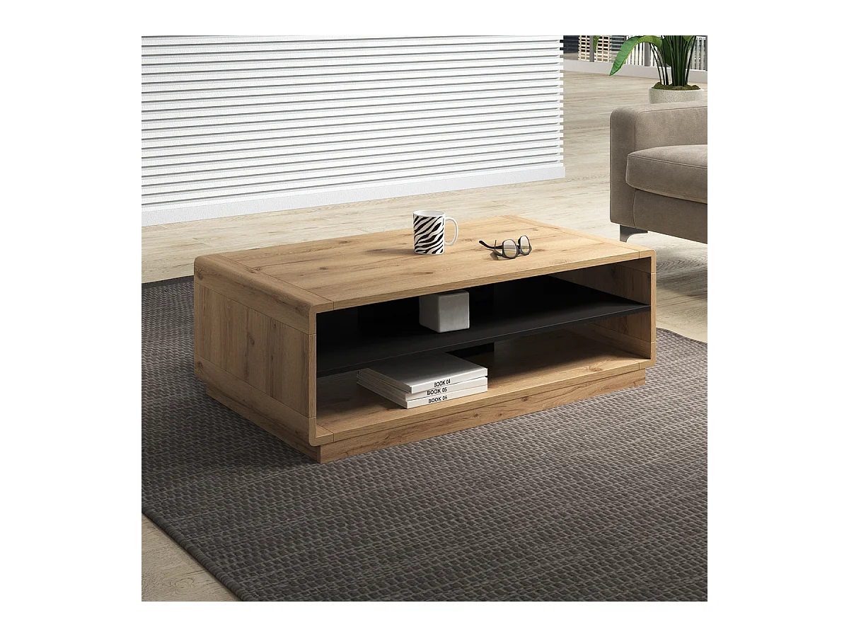 Raven Zwart en Houten Salontafel