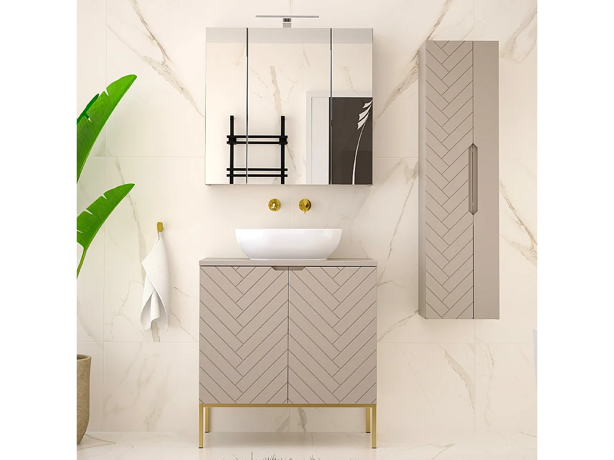 Mueble lavabo individual 80cm 2 puertas sobre patas Daria Cachemira