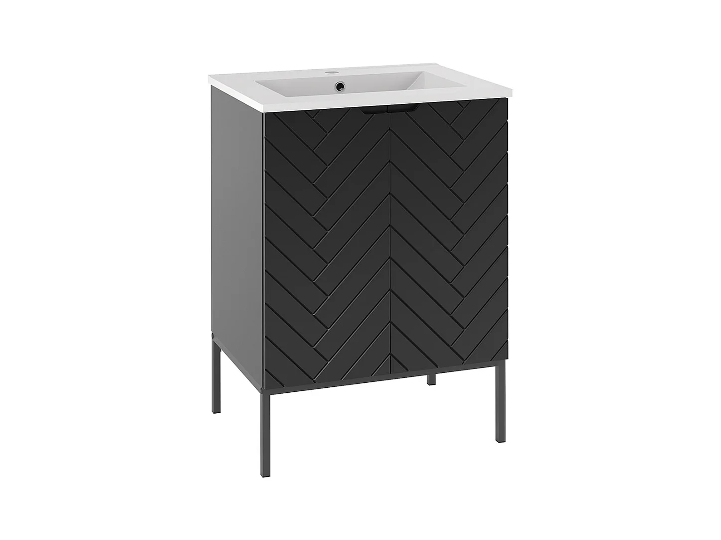 Meuble simple vasque encastrée 60cm 2 portes sur pieds Daria Noir