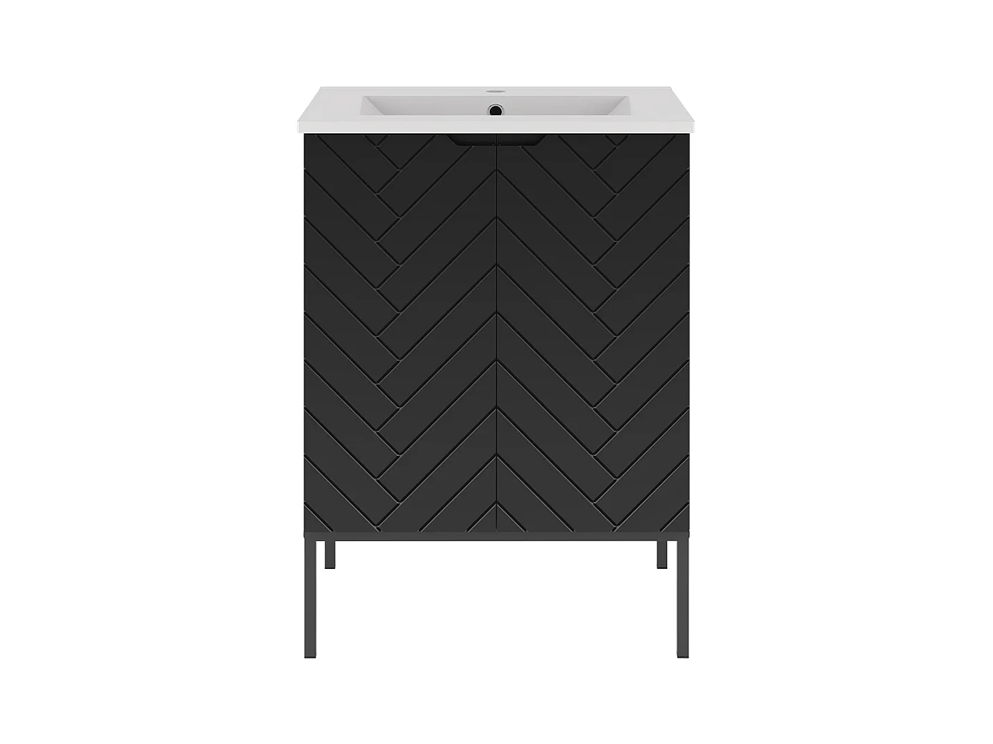 Meuble simple vasque encastrée 60cm 2 portes sur pieds Daria Noir