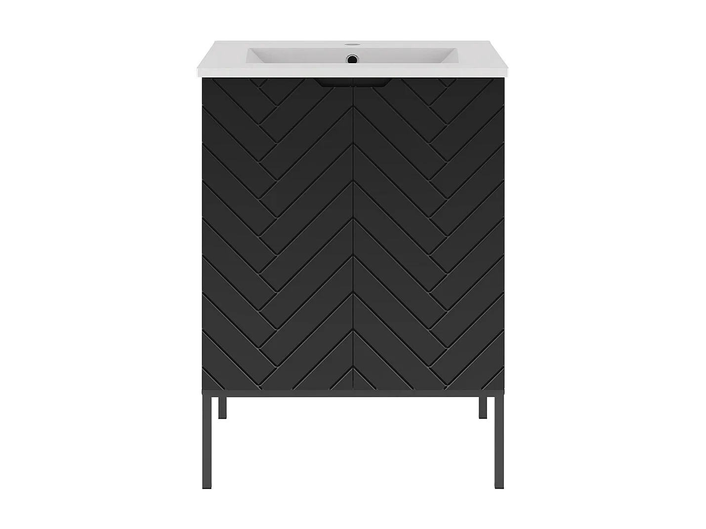 Meuble simple vasque encastrée 60cm 2 portes sur pieds Daria Noir