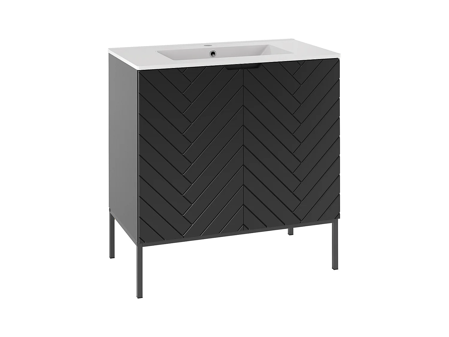 Meuble simple vasque encastrée 80cm 2 portes sur pieds Daria Noir