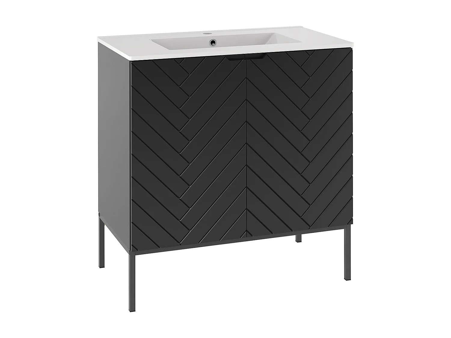 Meuble simple vasque encastrée 80cm 2 portes sur pieds Daria Noir