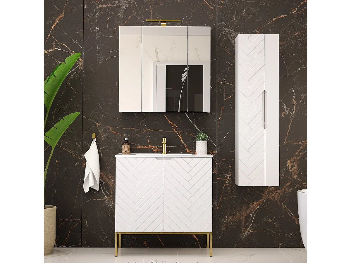 Meuble simple vasque encastrée 80cm 2 portes sur pieds Daria Blanc