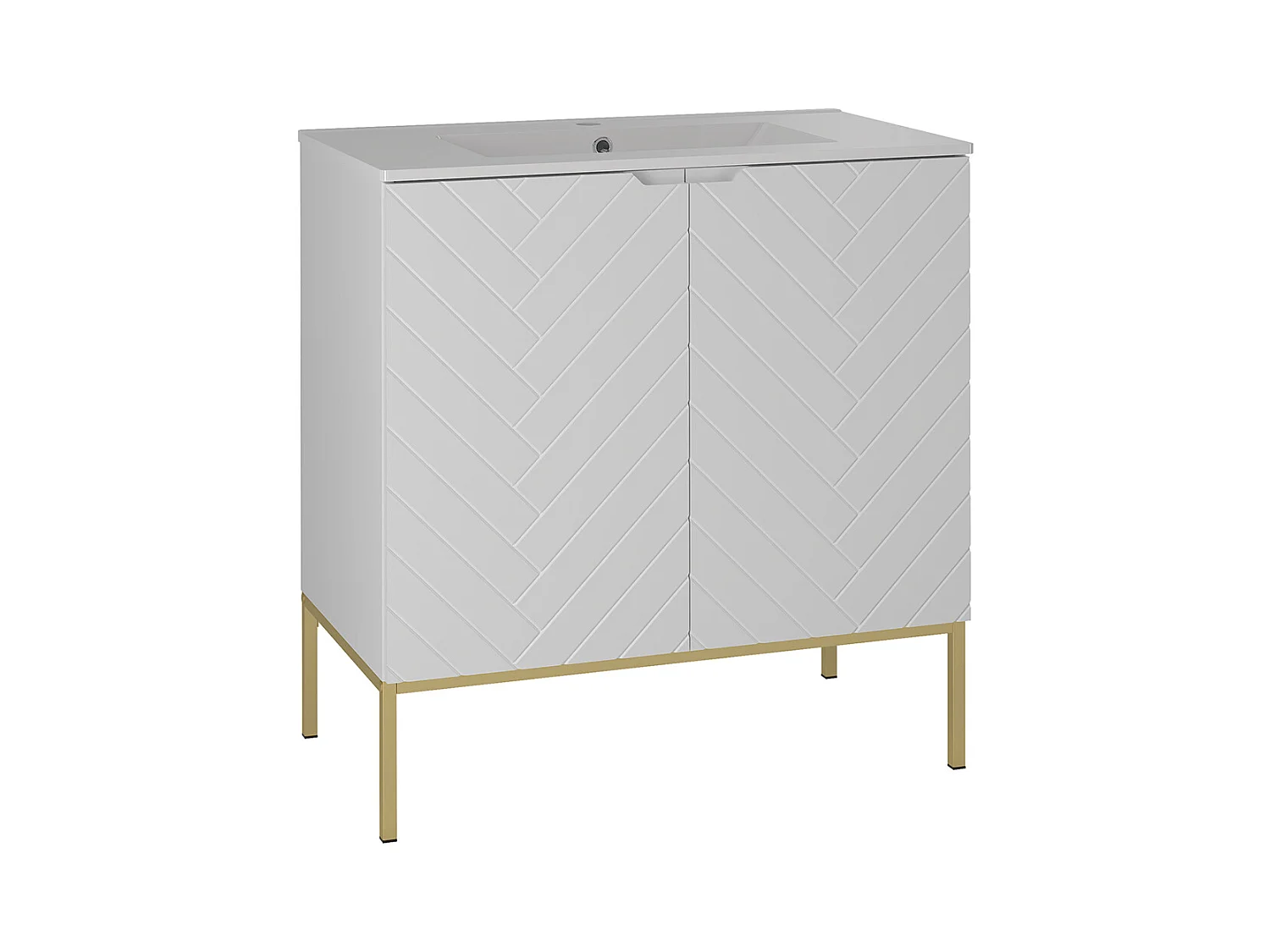 Meuble simple vasque encastrée 80cm 2 portes sur pieds Daria Blanc