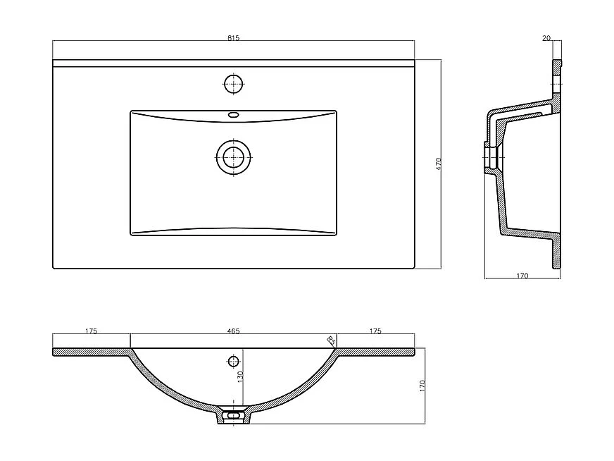 Enkele wastafel 80cm op poten Daria Wit
