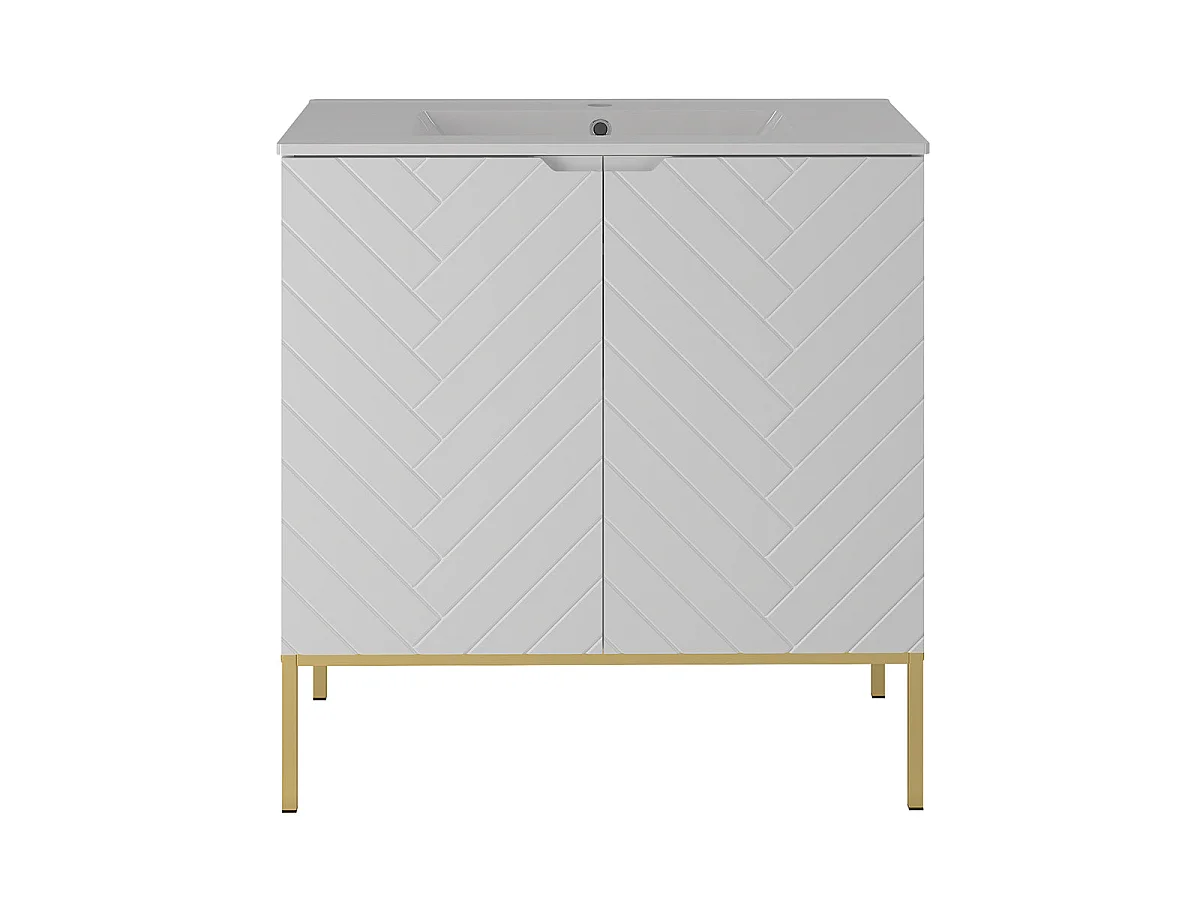 Meuble simple vasque encastrée 80cm 2 portes sur pieds Daria Blanc
