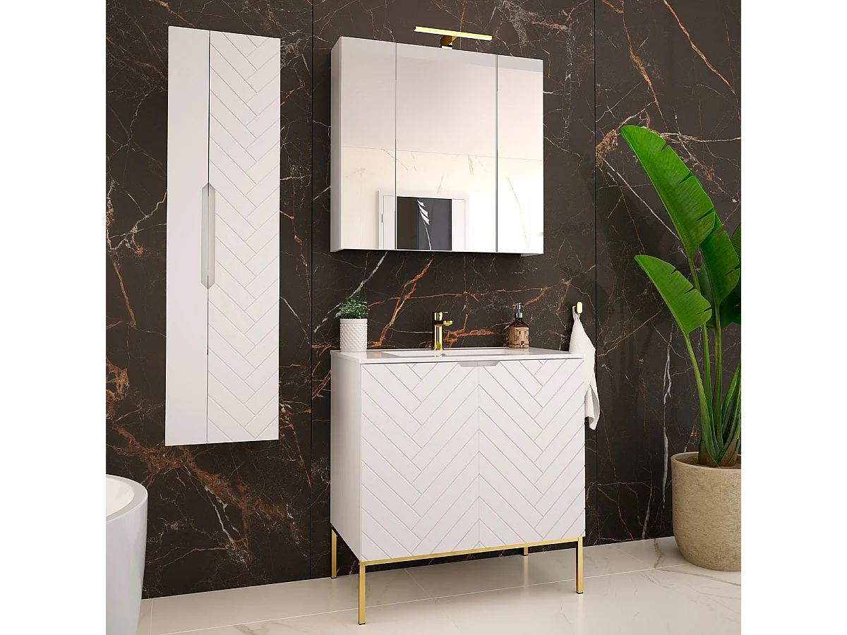 Meuble simple vasque encastrée 80cm 2 portes sur pieds Daria Blanc