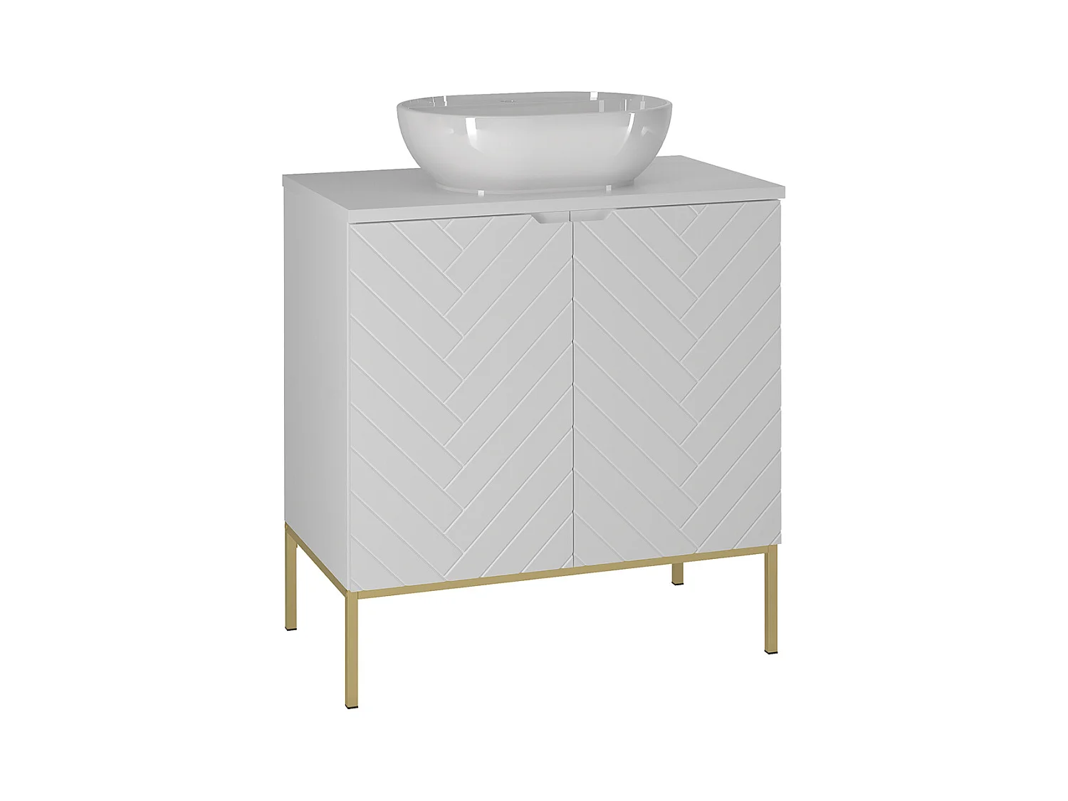 Meuble simple vasque 80cm 2 portes sur pieds Daria Blanc