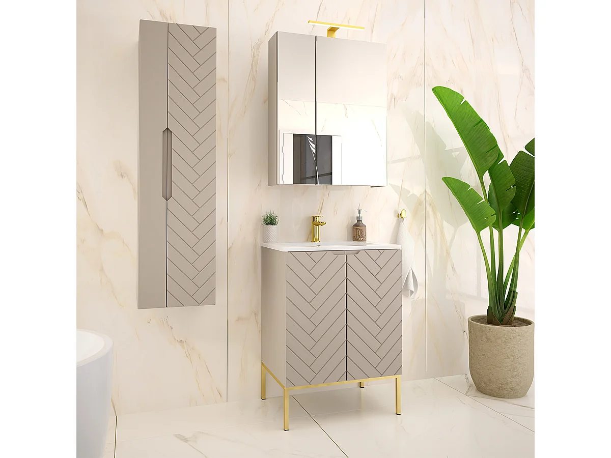 Meuble simple vasque encastrée 60cm 2 portes sur pieds Daria Cachemire