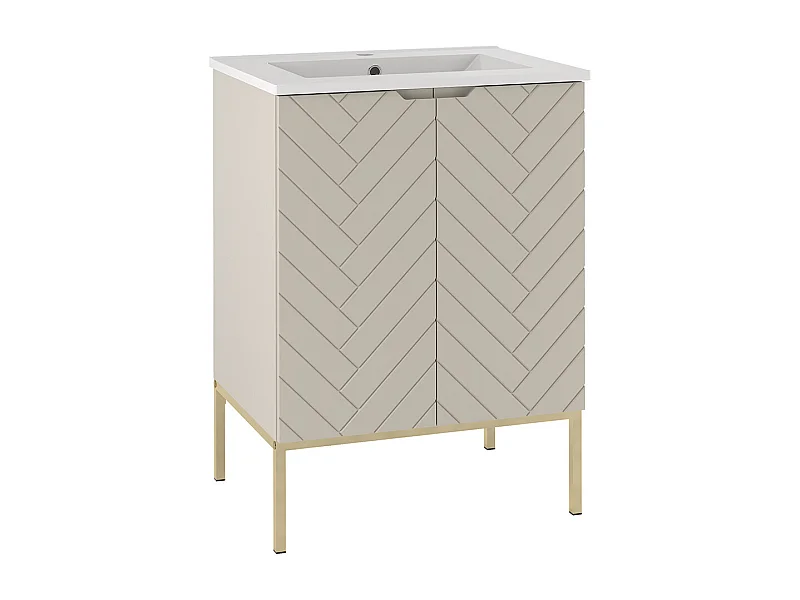 Meuble simple vasque encastrée 60cm 2 portes sur pieds Daria Cachemire