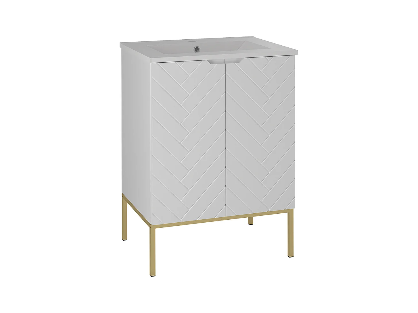 Meuble simple vasque encastrée 60cm 2 portes sur pieds Daria Blanc