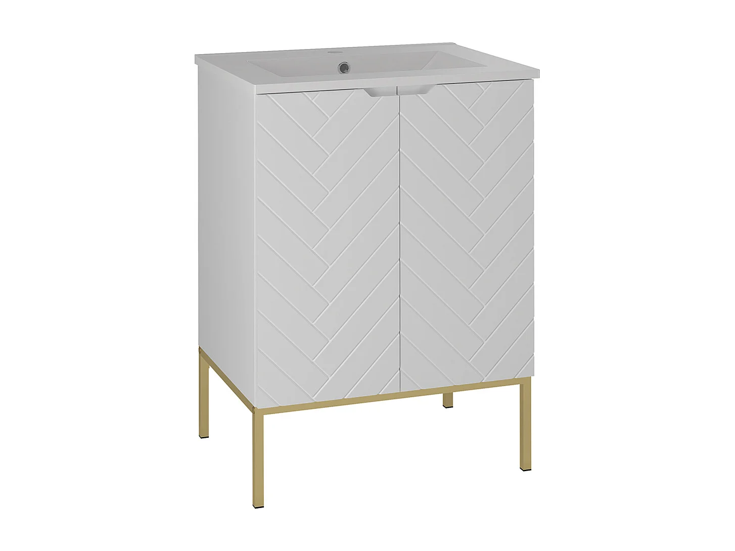 Meuble simple vasque encastrée 60cm 2 portes sur pieds Daria Blanc