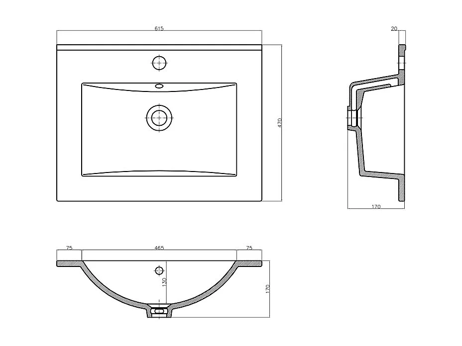 Meuble simple vasque encastrée 60cm 2 portes sur pieds Daria Blanc
