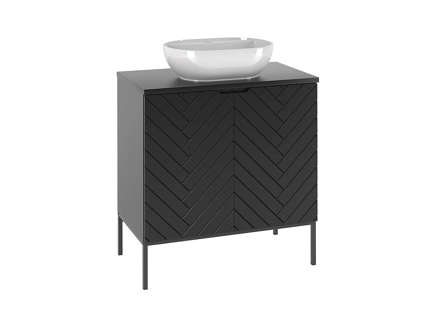 Meuble simple vasque 80cm 2 portes sur pieds Daria Noir