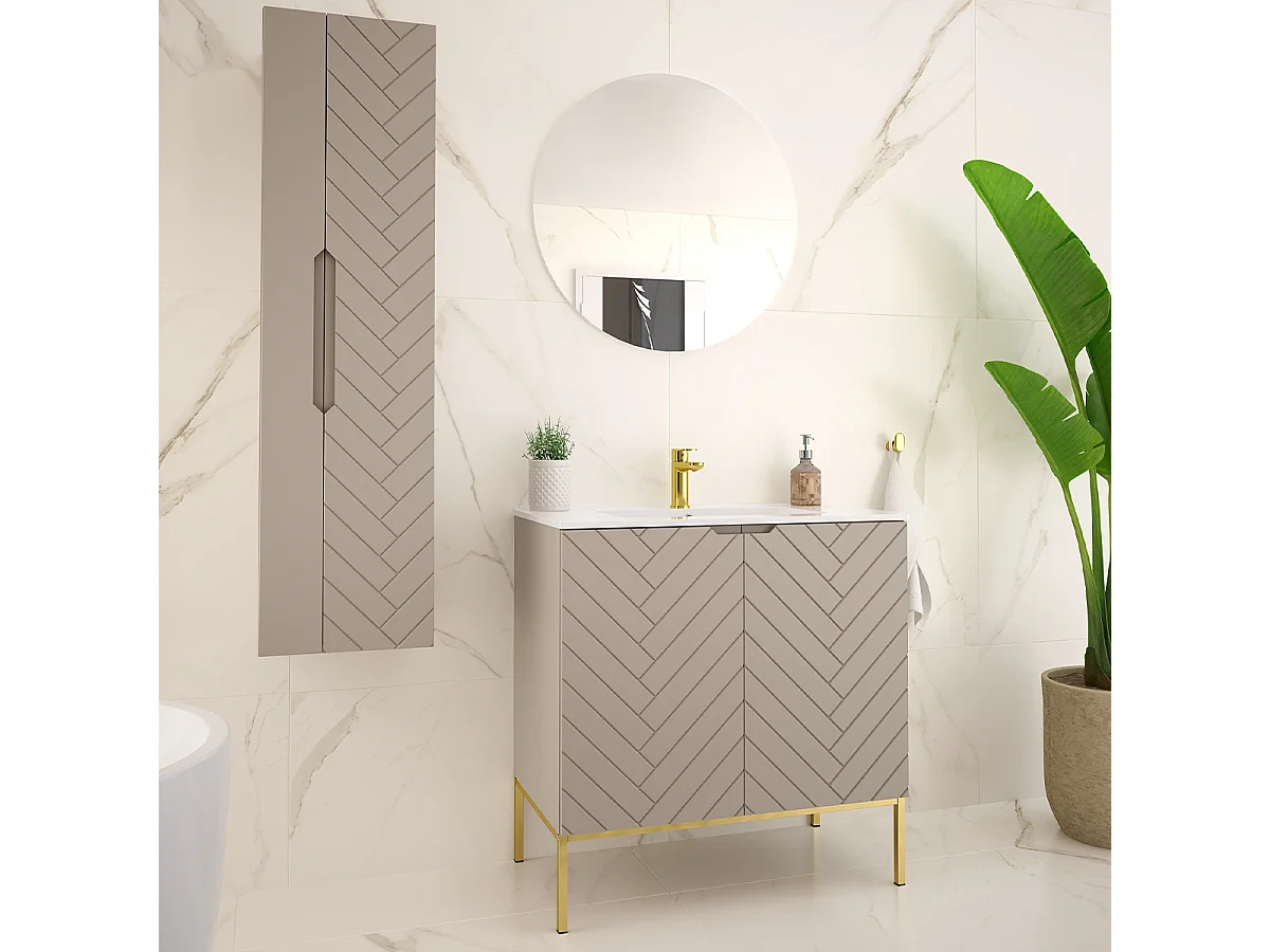 Meuble simple vasque encastrée 80cm 2 portes sur pieds Daria Cachemire