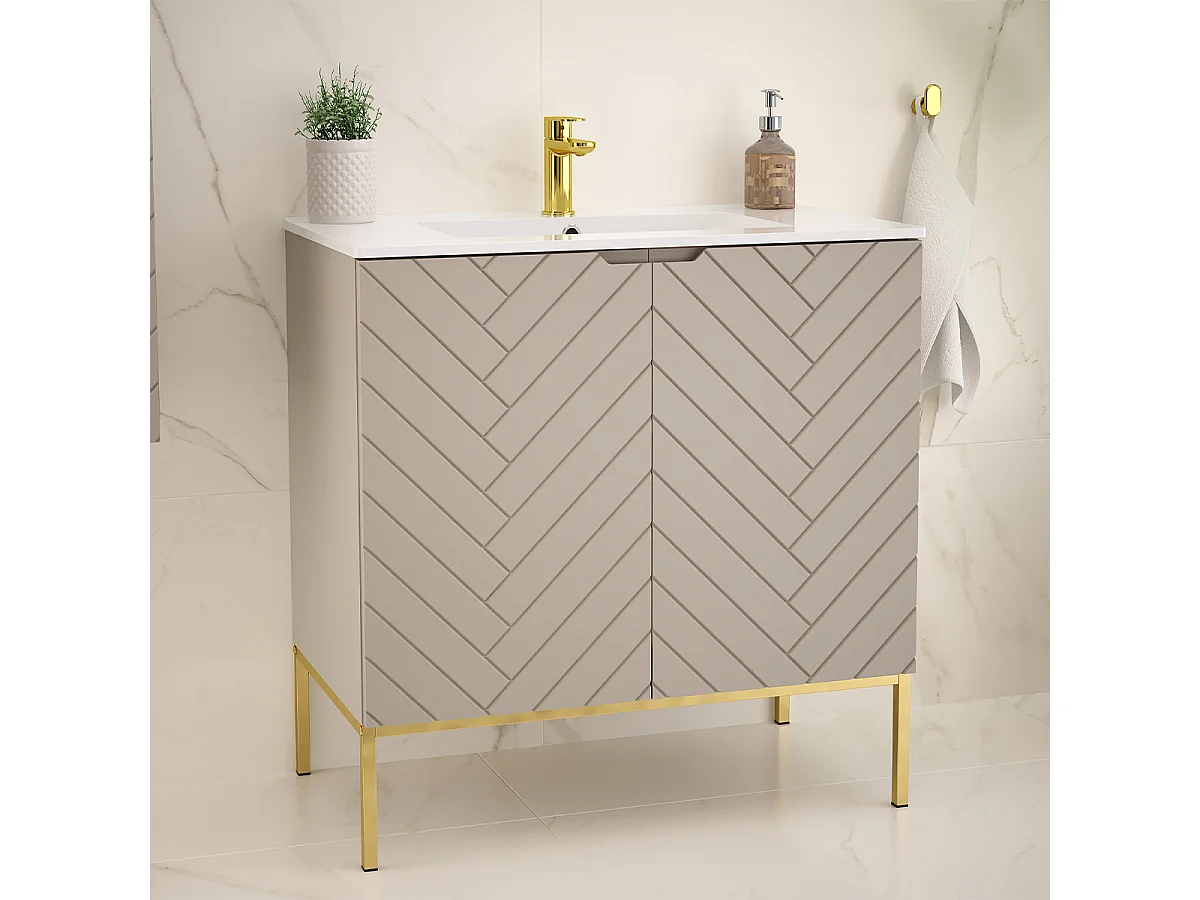 Meuble simple vasque encastrée 80cm 2 portes sur pieds Daria Cachemire