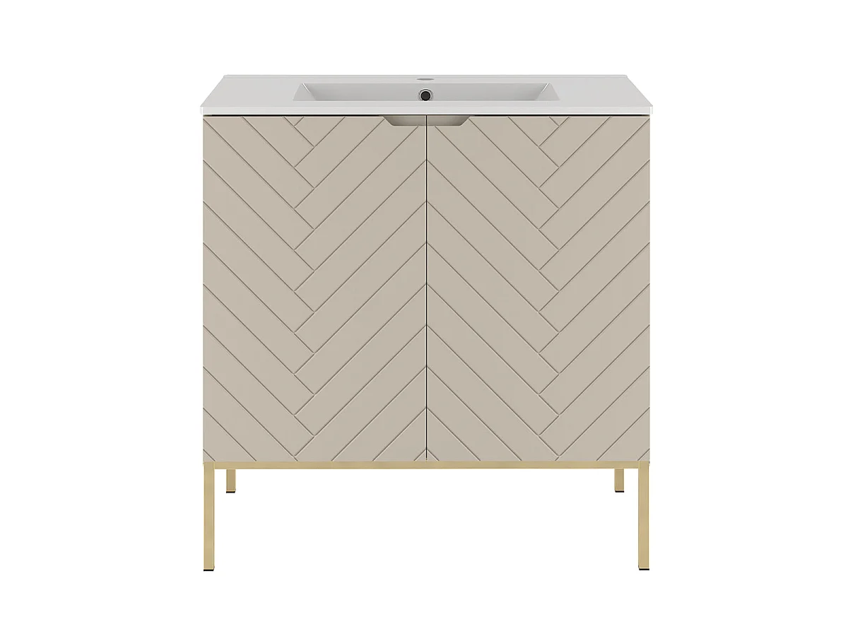 Meuble simple vasque encastrée 80cm 2 portes sur pieds Daria Cachemire