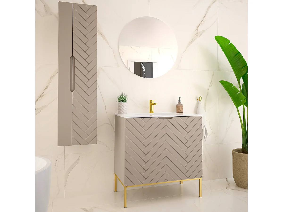 Meuble simple vasque encastrée 80cm 2 portes sur pieds Daria Cachemire