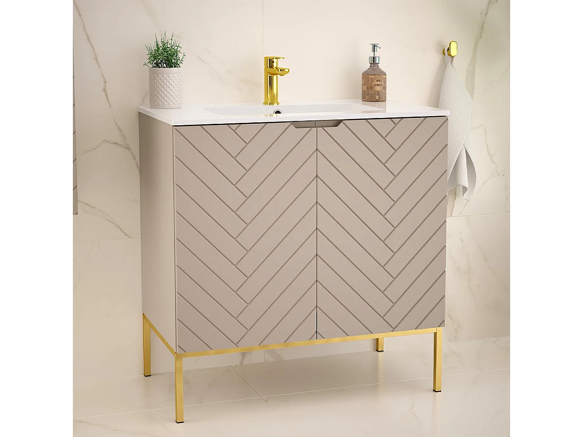 Meuble simple vasque encastrée 80cm 2 portes sur pieds Daria Cachemire