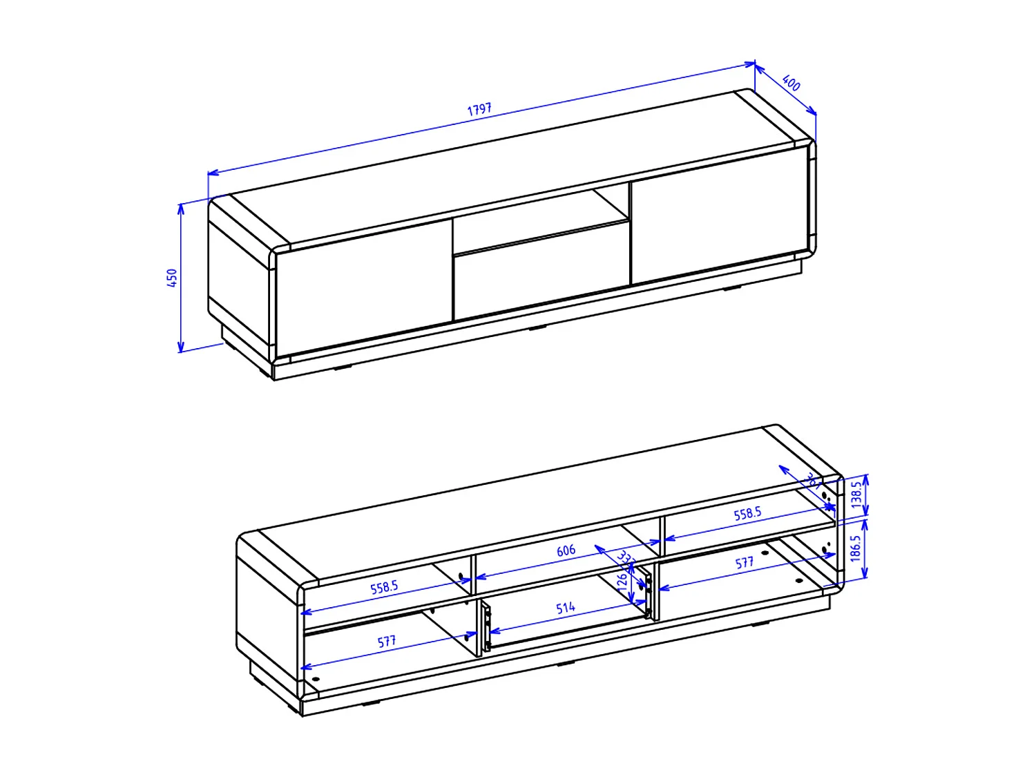 Mobile TV 2 ante 1 cassetto Raven nero opaco e marrone 180cm