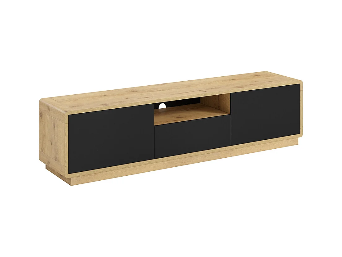 Meuble TV 2 portes 1 tiroir 180 cm Raven Noir et Bois