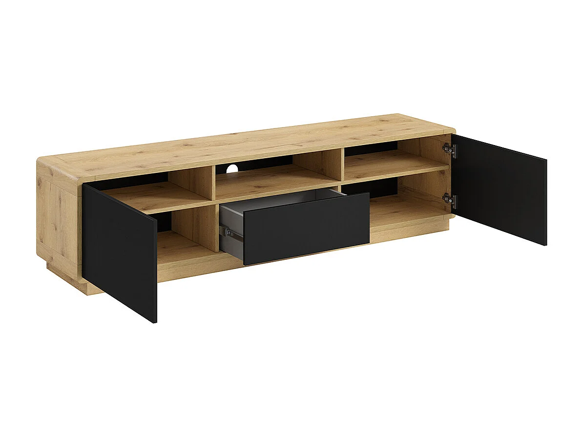 Meuble TV 2 portes 1 tiroir 180 cm Raven Noir et Bois