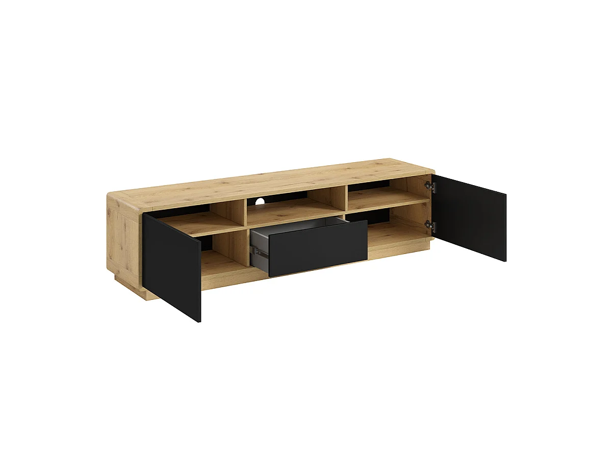 TV-Möbel 2 Türen 1 Schublade 180 cm Raven Schwarz und Holz