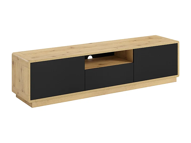 Móvel TV 2 portas 1 gaveta Raven preto mate e madeira 180cm