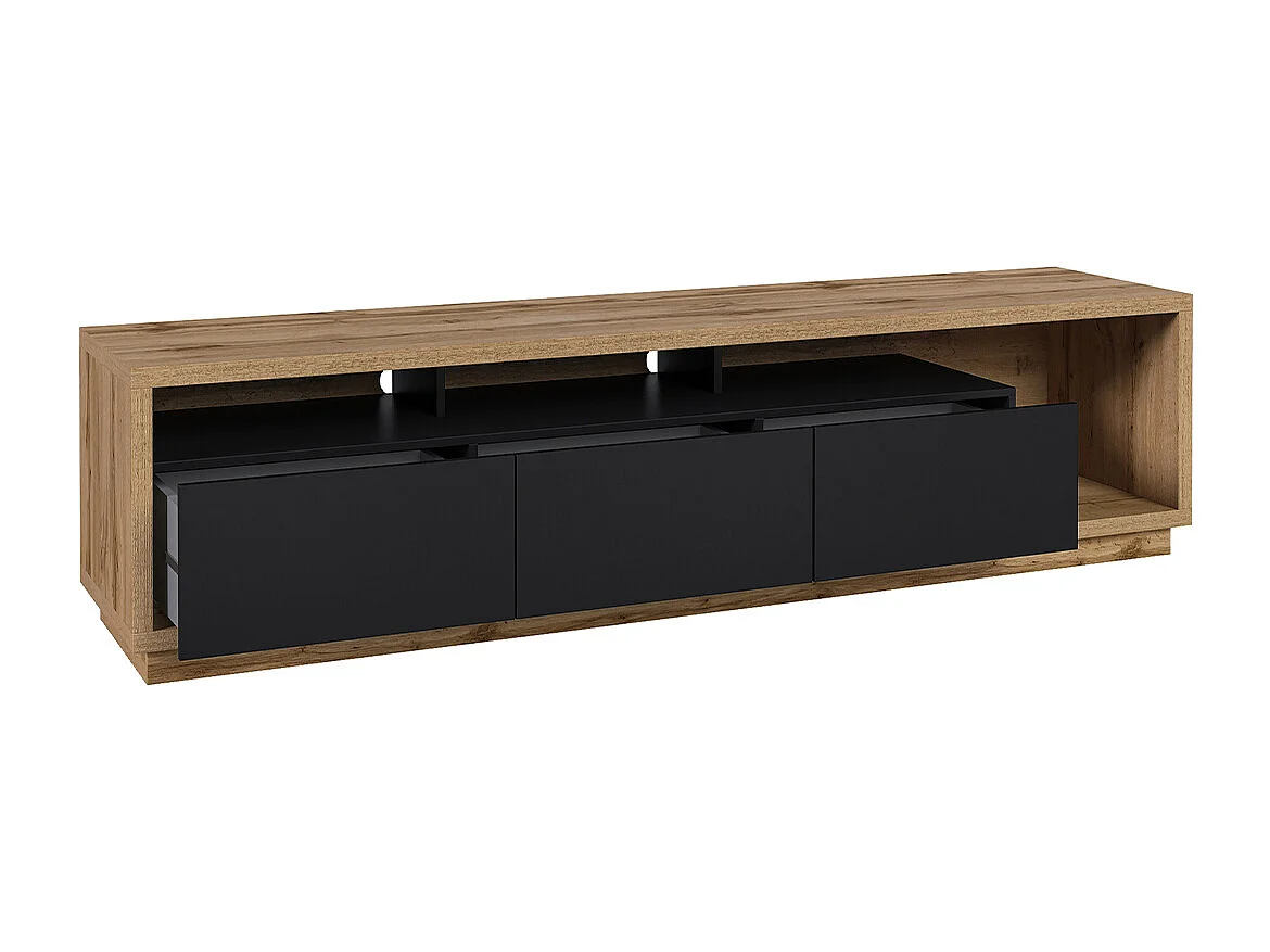 Mueble TV 3 cajones 200 cm Asten Negro y Madera