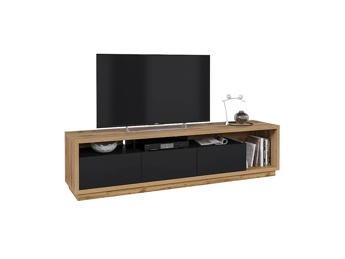 Asten TV-bord med 3 skuffer 200 cm Sort og træ